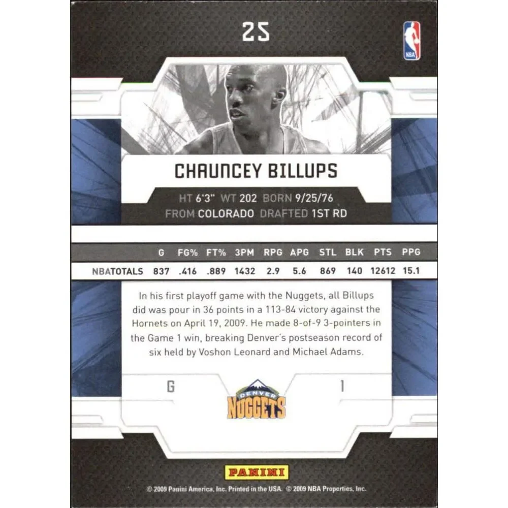 2009 Donruss Elite Basketball Card - #25 Chauncey Billups